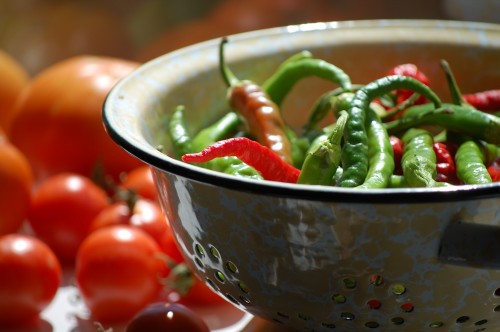 red and green chili peppers from the garden